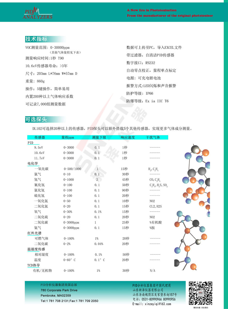 美國PID公司DL 102多功能便攜式VOCs分析儀PID-技術(shù)參數(shù)表