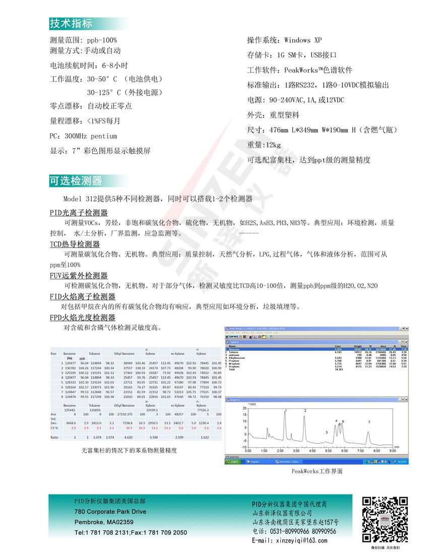 美國PID公司Model 312便攜式色譜分析儀技術(shù)參數(shù)表